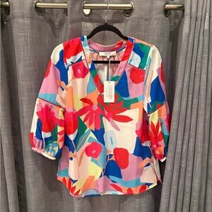 Bright colorful, NWT women’s pullover blouse by CROSBY loose relaxed top shirt